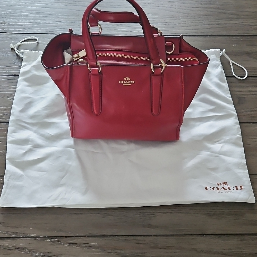 Coach Red Leather Satchel with Structured Design